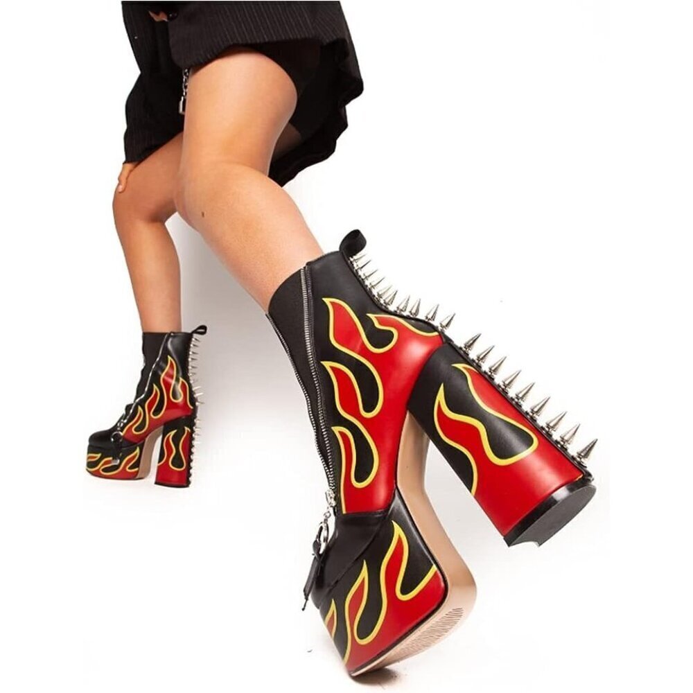 ✨ Detogni Ankle Boots Women Black Elastic band High Heels Rivets Ladies Boots - Picture 4 of 7